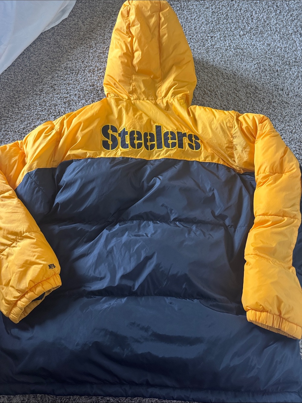 NFL Pittsburgh Steeler's Black and Gold Puffer Jacket with Hood